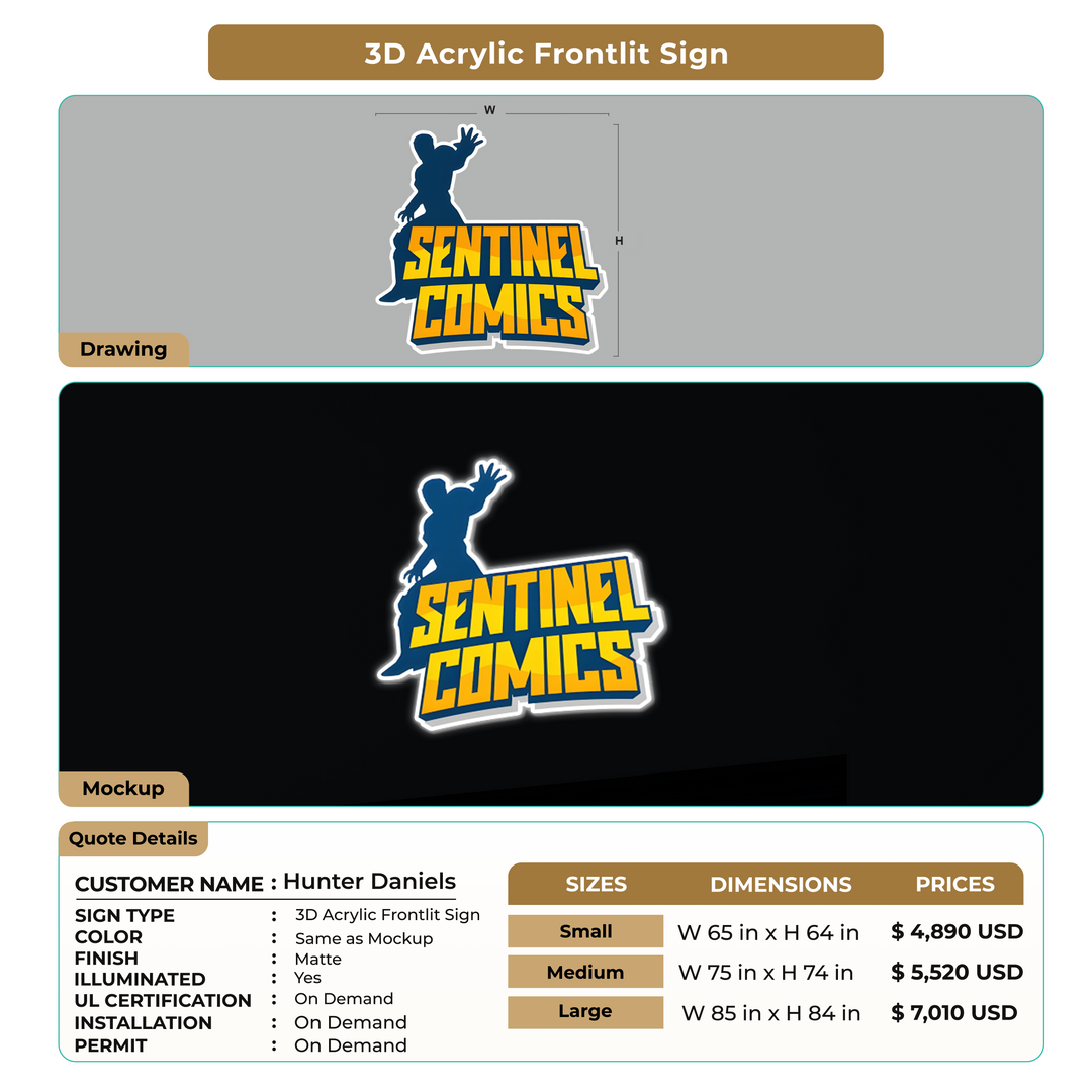 3D Acrylic Frontlit Sign for Hunter Daniels