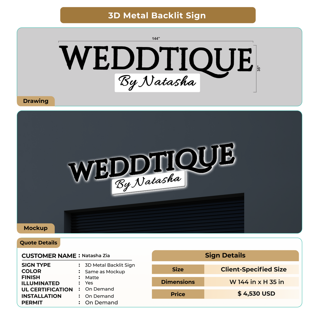 3D Metal Backlit Sign for Natasha Zia