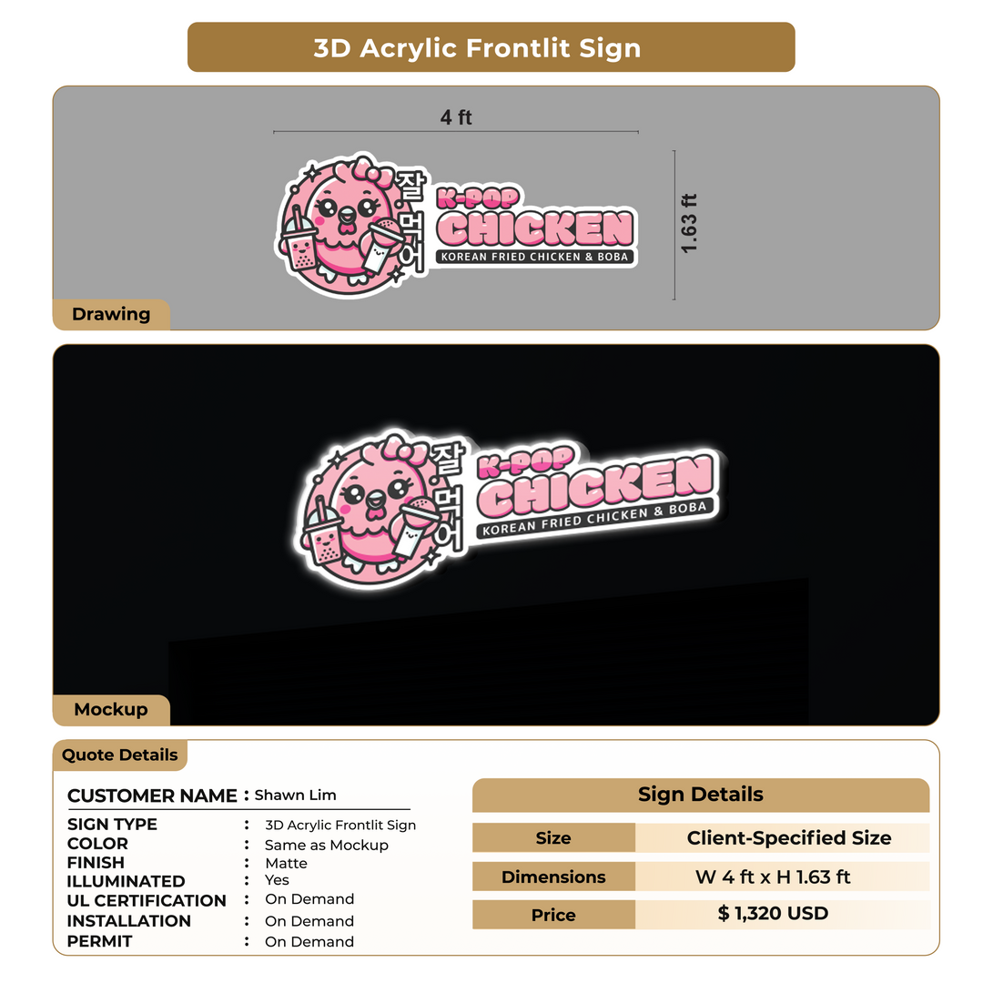 3D Acrylic Frontlit Signs For Shawn Lim