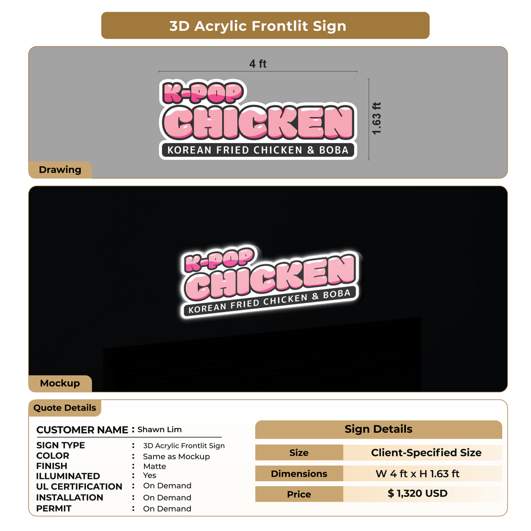3D Acrylic Frontlit Signs For Shawn Lim