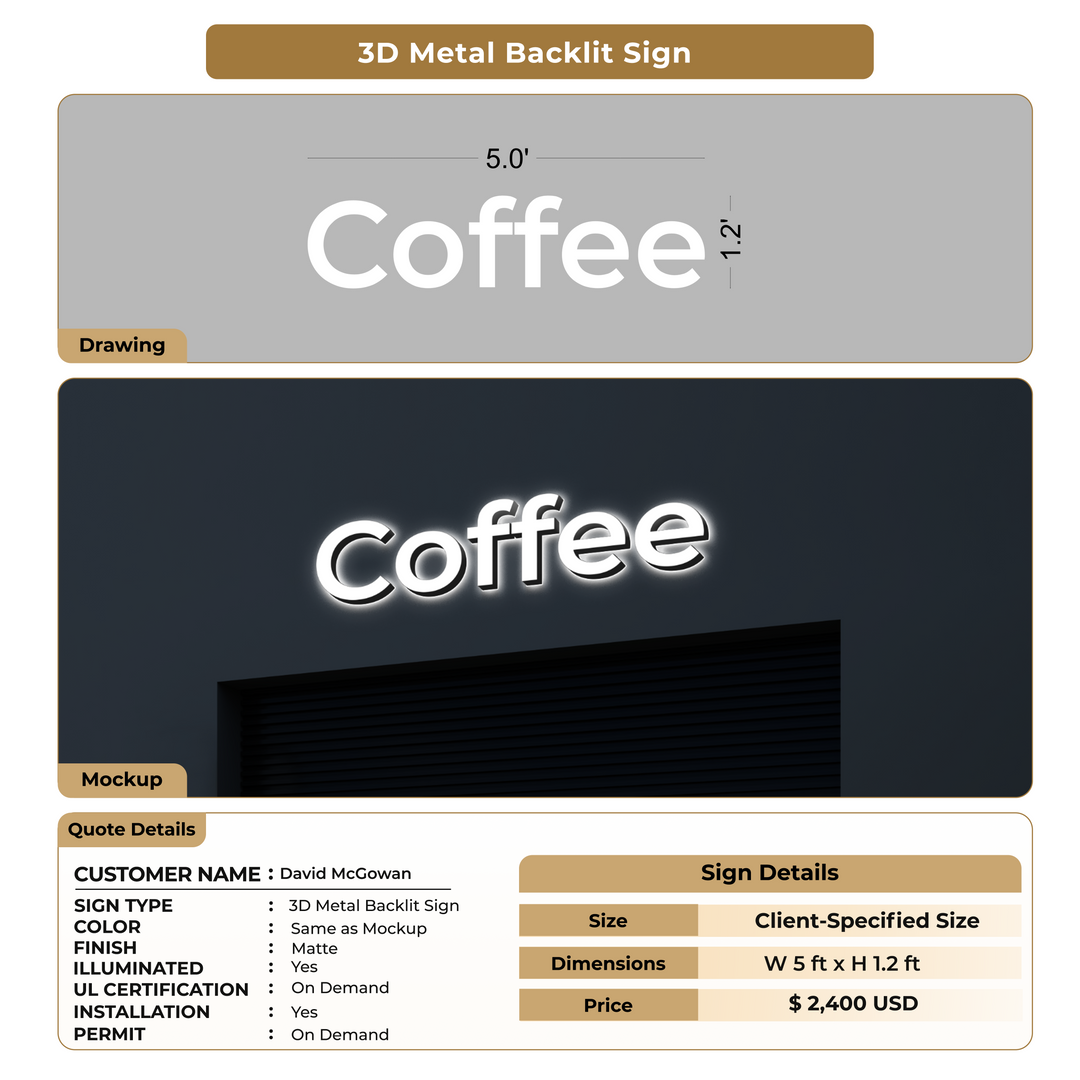 3D Metal Backlit Signs For David McGowan
