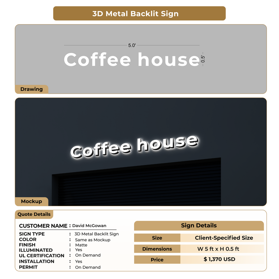3D Metal Backlit Signs For David McGowan
