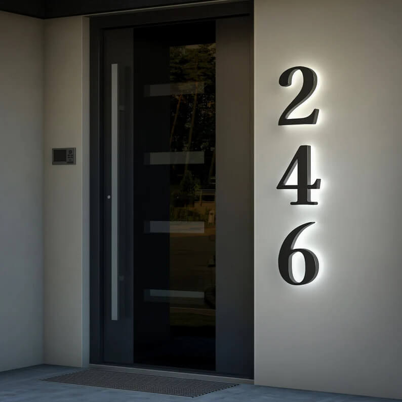 Backlit modern house numbers