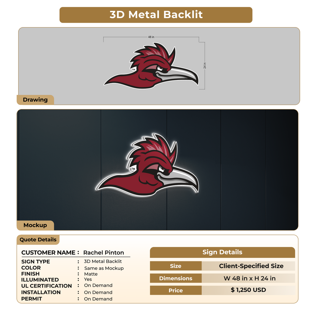 Remaining Payment For Rachel Pinton 3D Metal Backlit Sign
