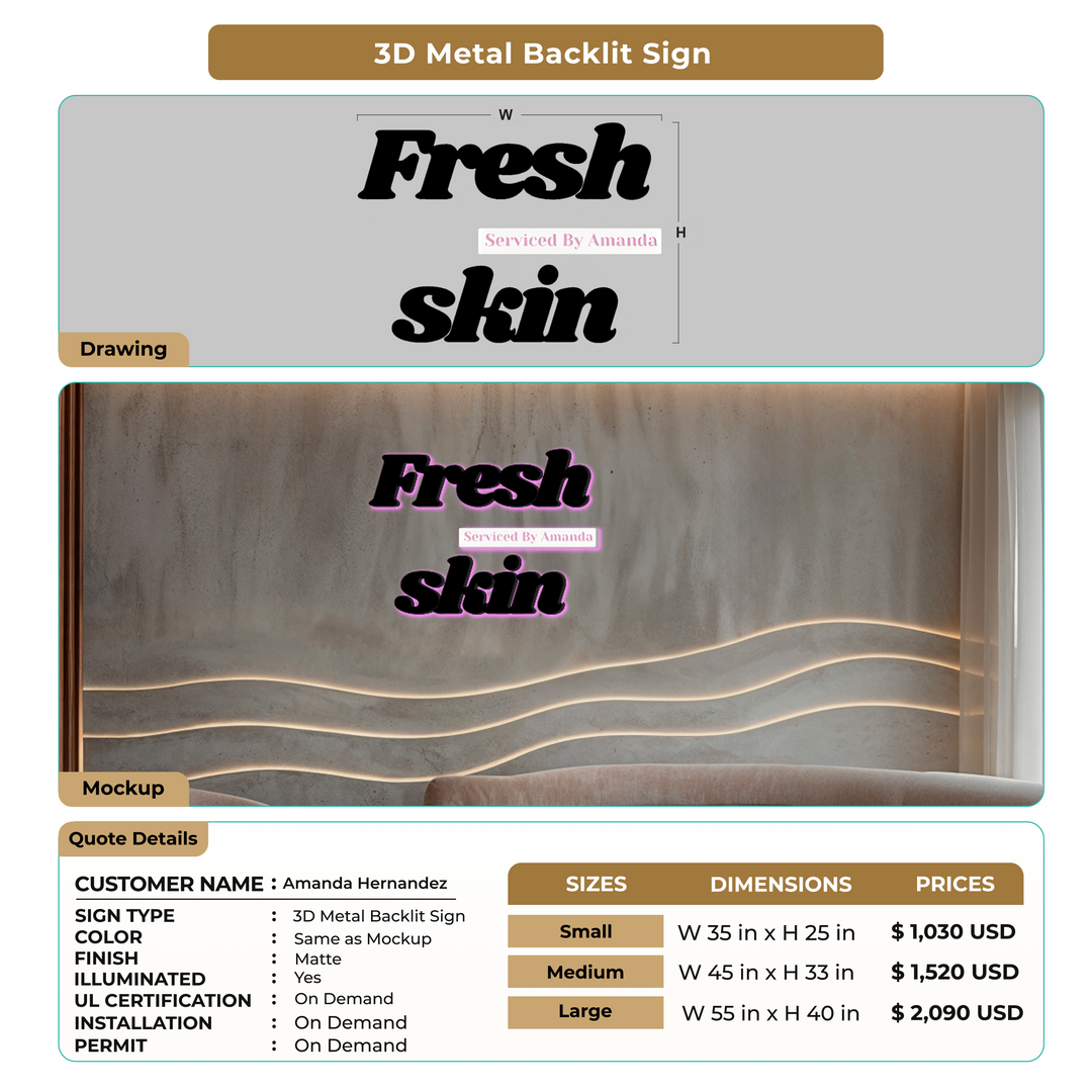 3D Metal Backlit Sign for Amanda Hernandez