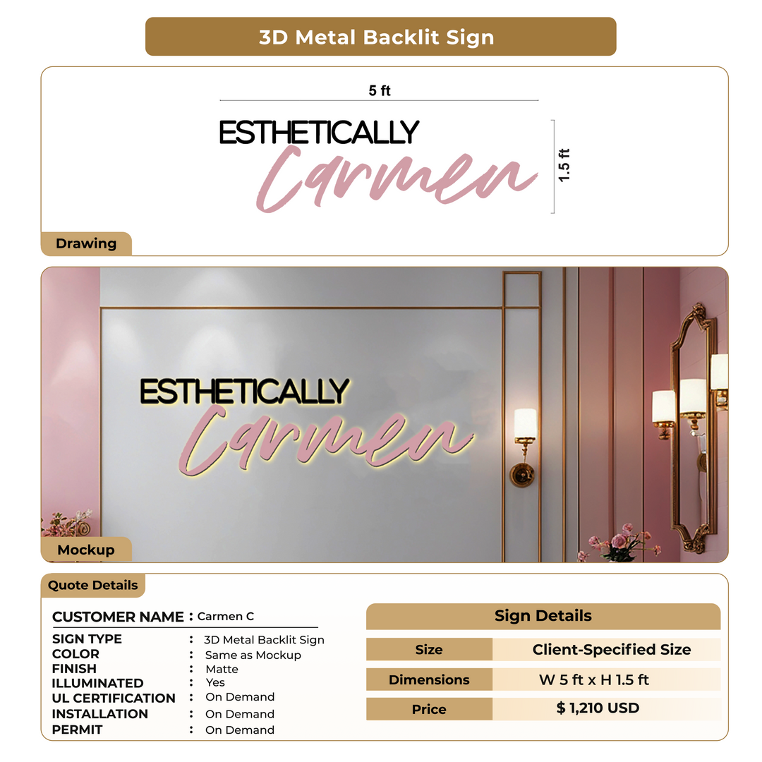 3D Metal Backlit Sign for Carmen C