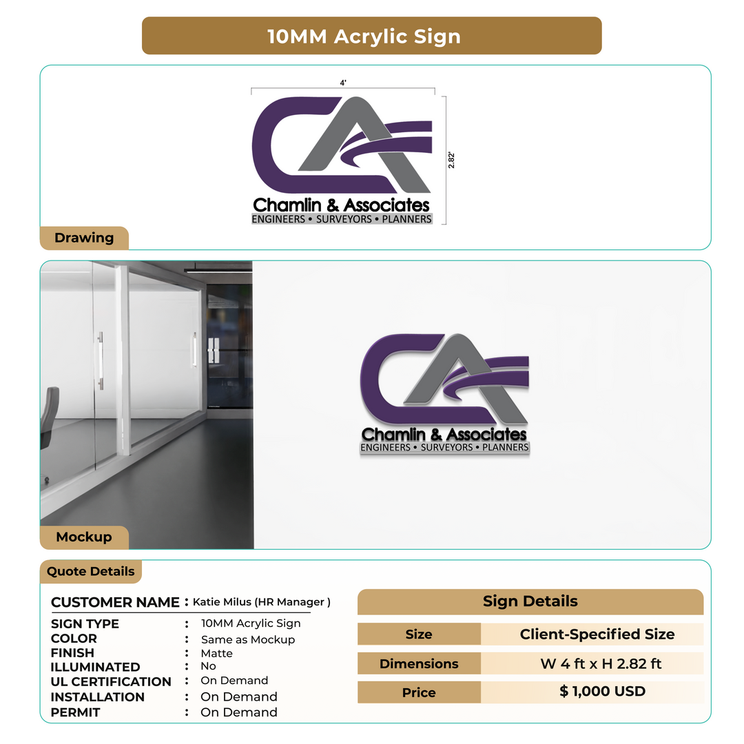 10MM Acrylic Sign for Katie Milus (HR Manager )