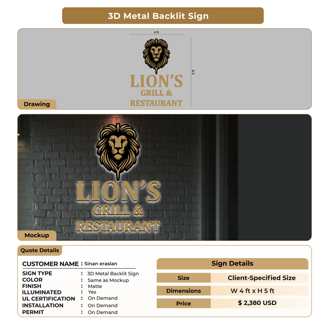 3D Metal Backlit Sign for Sinan eraslan
