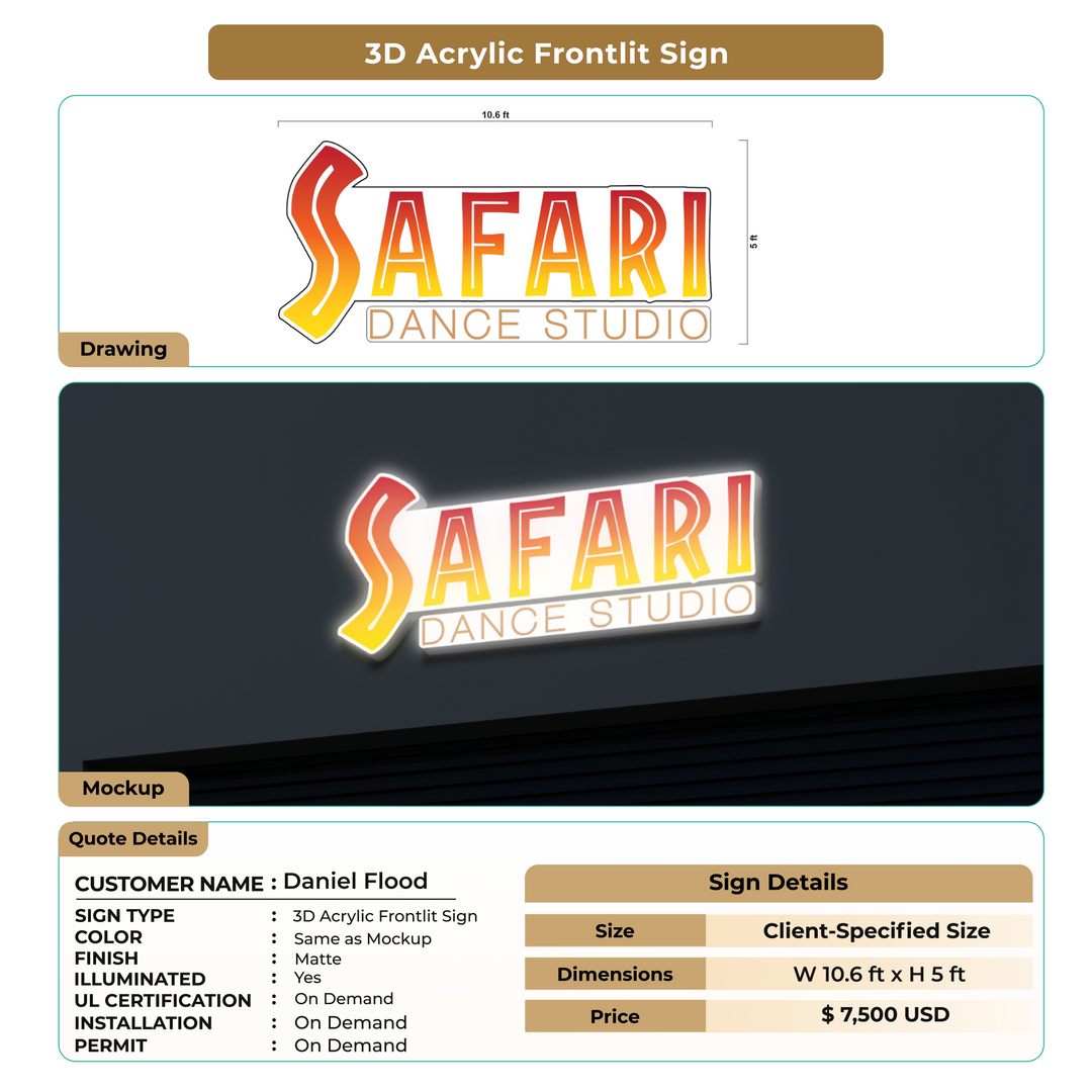 3D Acrylic Frontlit Sign  For Daniel Flood