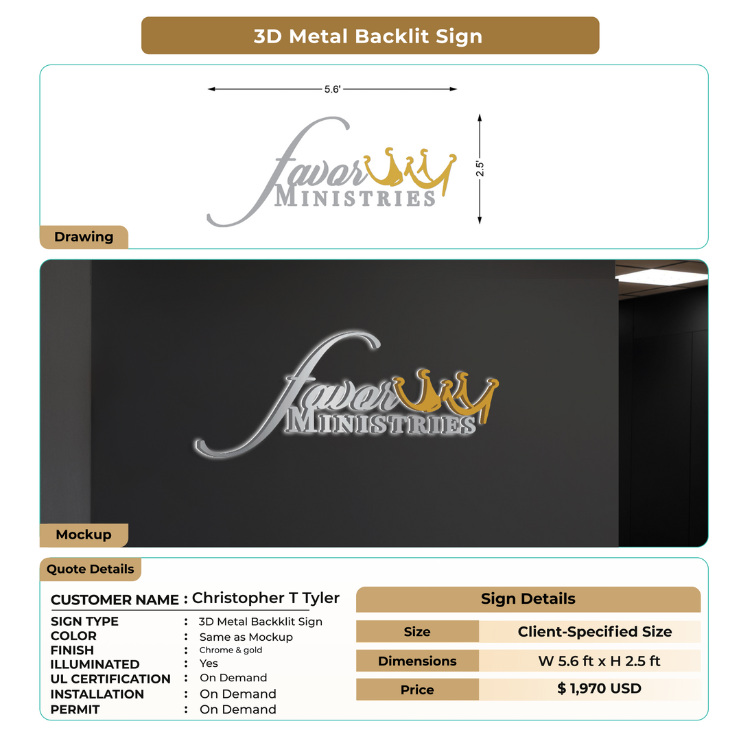 3D Metal Backlit Sign For Christopher T Tyler