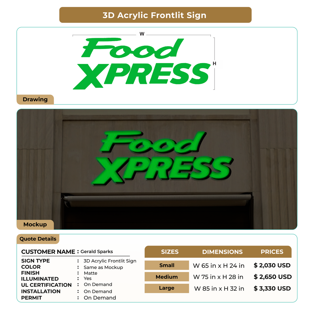 3D Acrylic Frontlit Sign for Gerald Sparks half payment