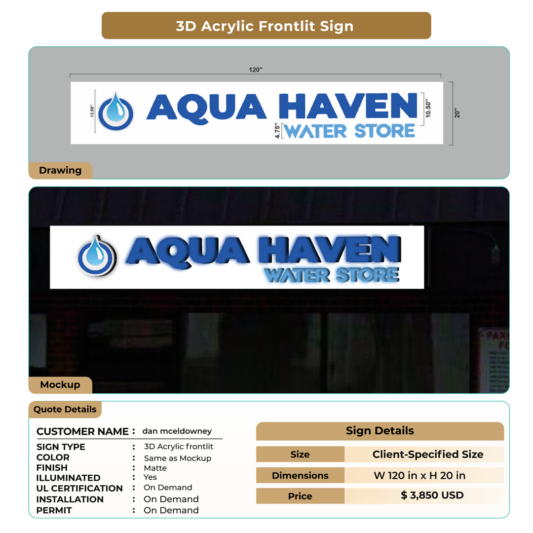 3D Acrylic Frontlit Sign for dan mceldowney