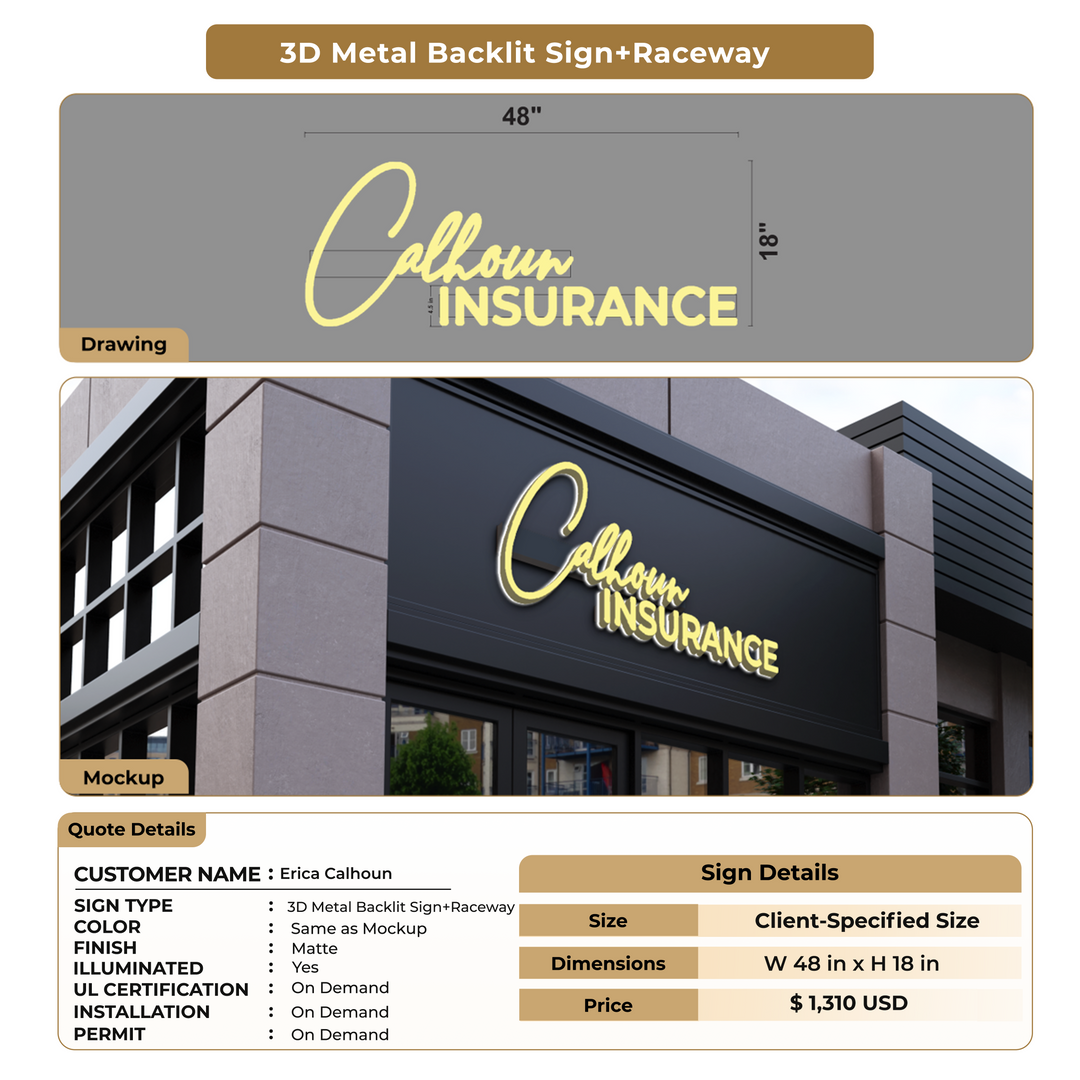 3D Metal Backlit + Raceway Sign For Erica Calhoun