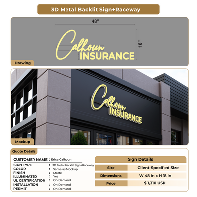 3D Metal Backlit + Raceway Sign For Erica Calhoun