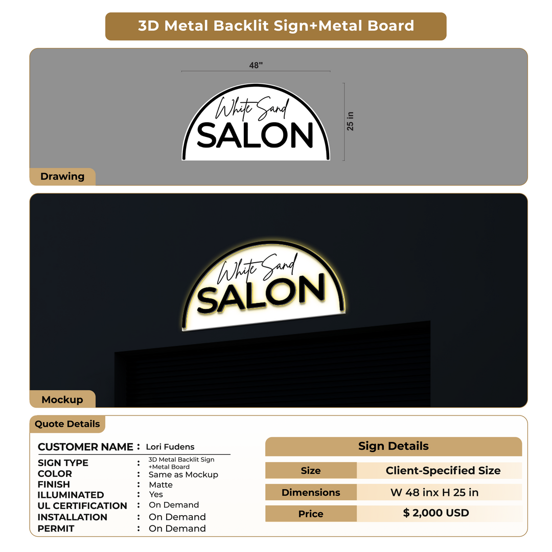 3D Metal Backlit with Board Signs for Lori Fudens