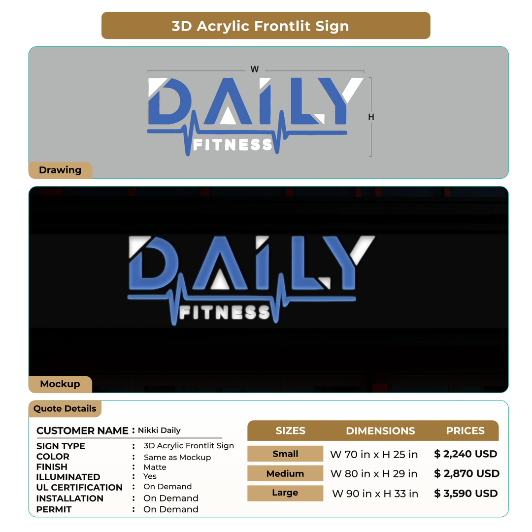 3D Acrylic Frontlit Sign for Nikki Daily