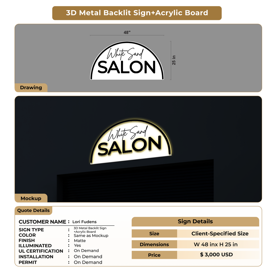 3D Metal Backlit with Board Signs for Lori Fudens