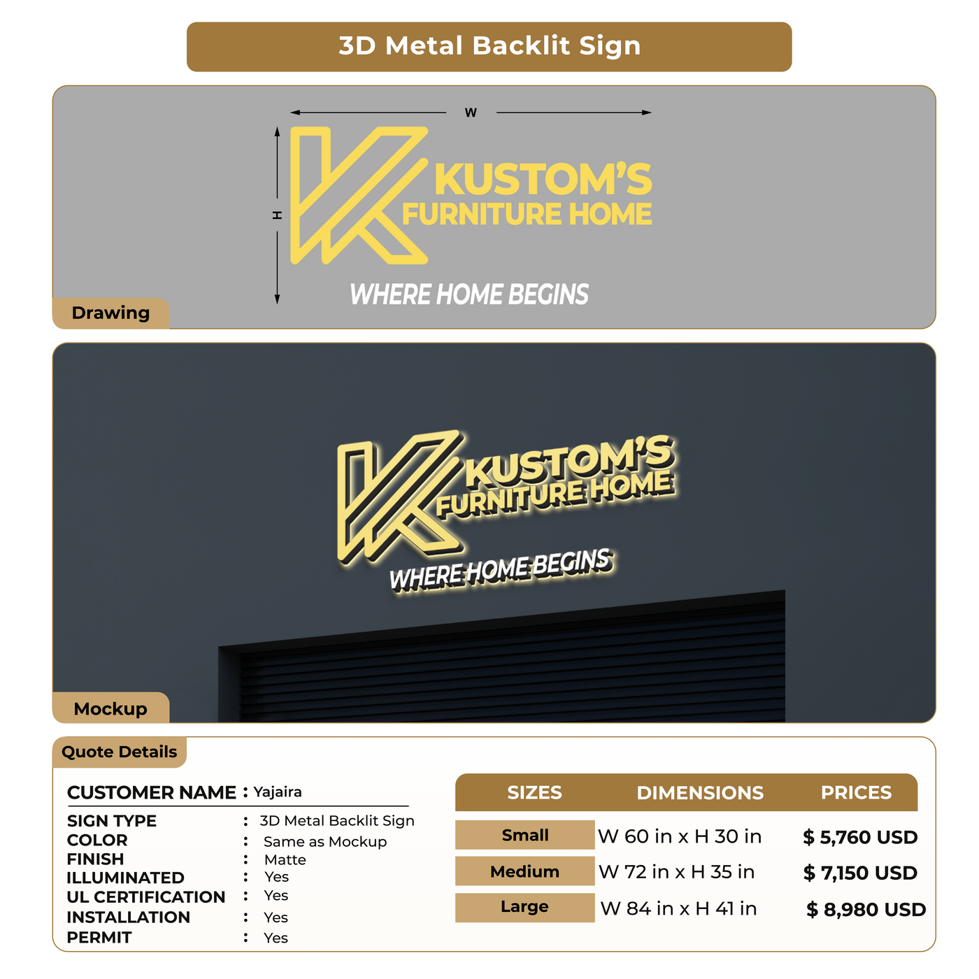 Metal Backlit Sign for Yajaira