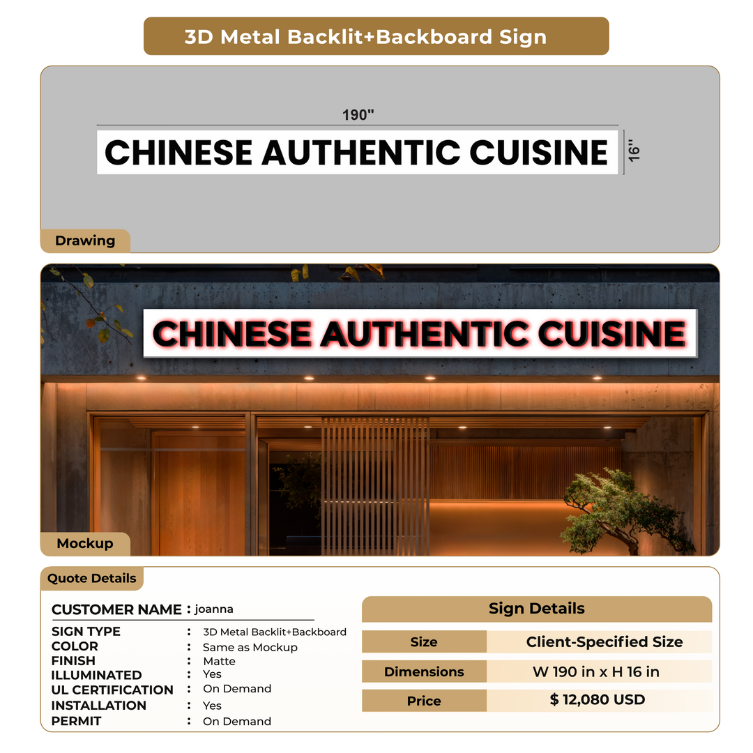 3D Metal Backlit with Backboard Sign for joanna