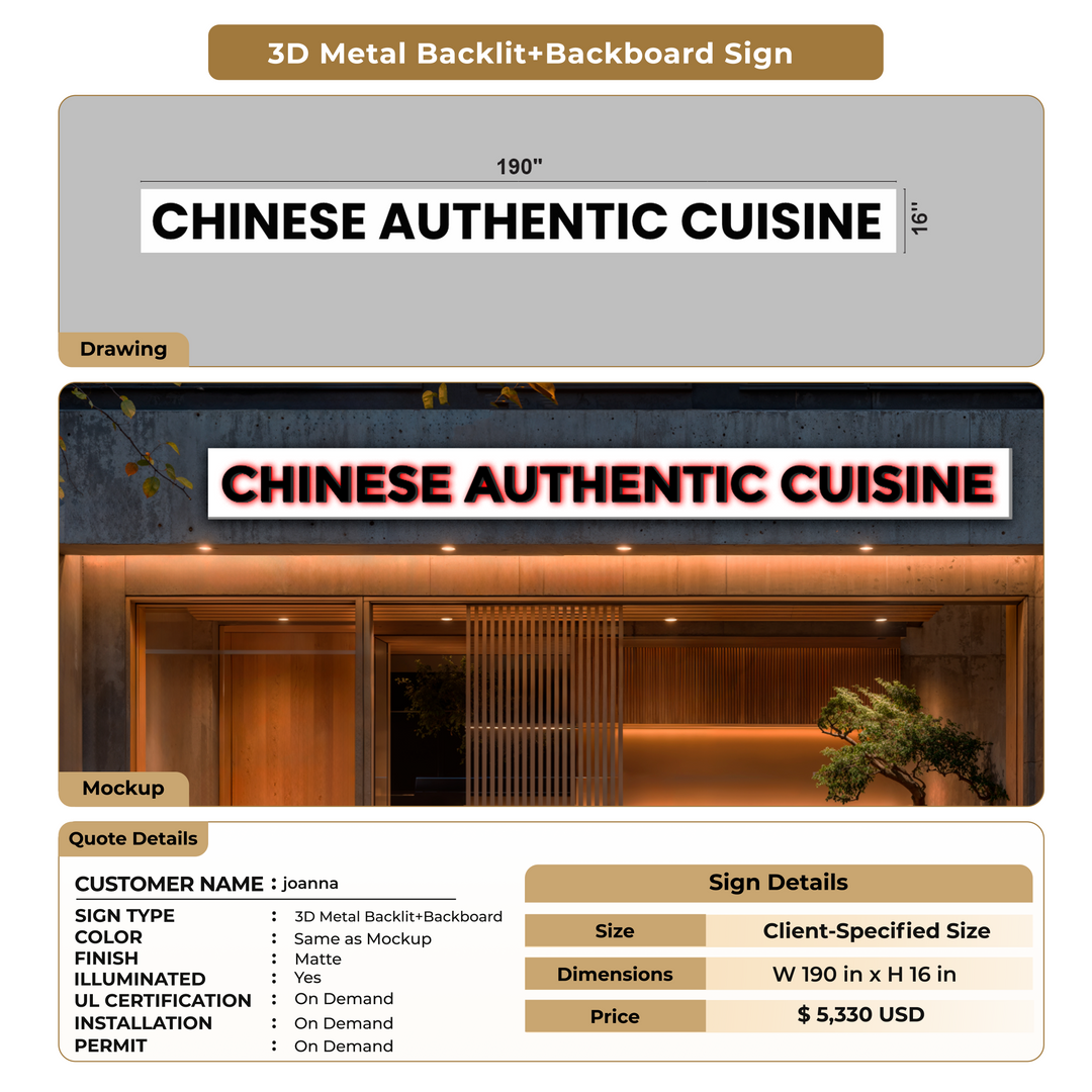 3D Metal Backlit with Backboard Sign for joanna