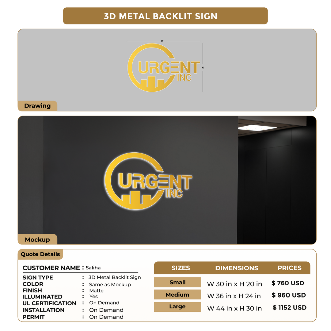 3d metal backlit sign for Saliha